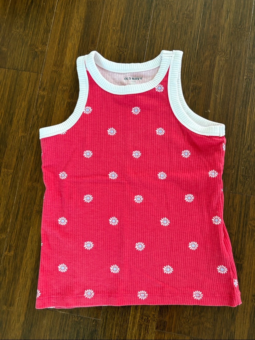 Old Navy Pink Daisy Ribbed Tank with White Trim